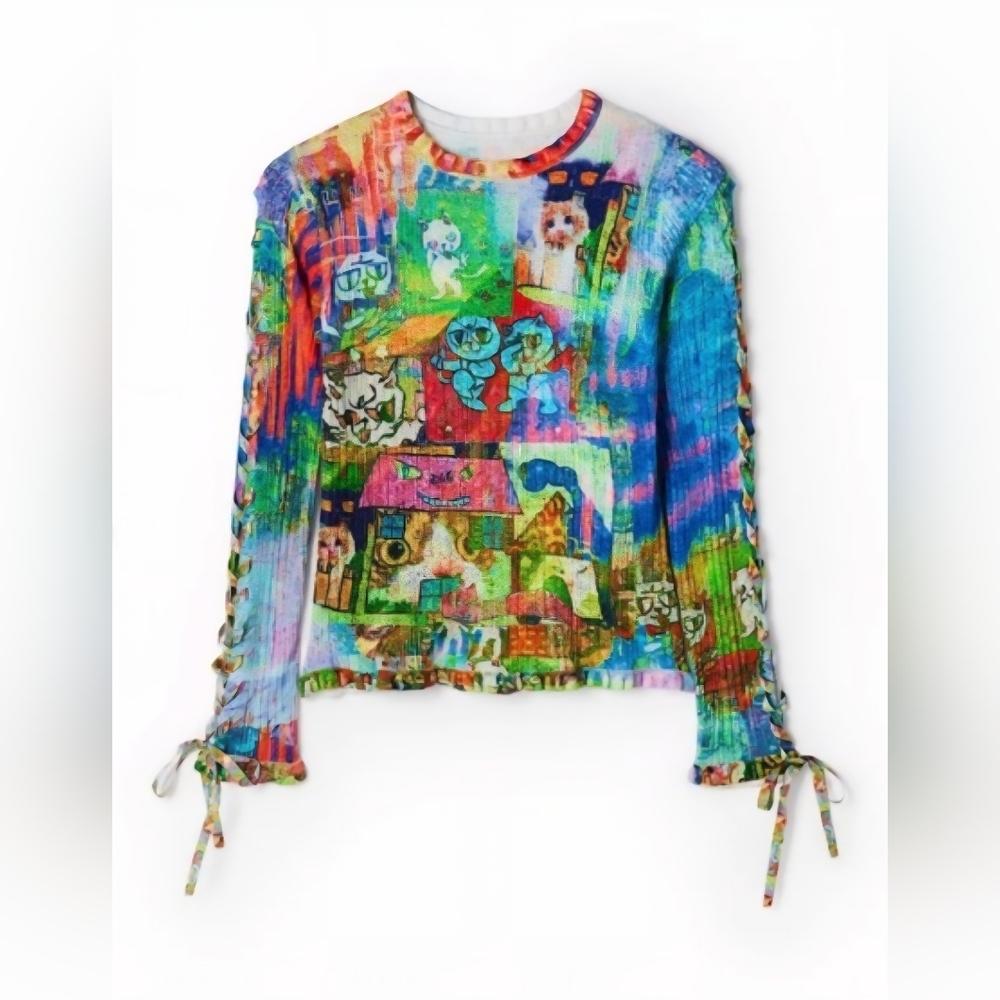 New, Desigual X Maria Escote Ribbed Artistic Long Sleeve Top.